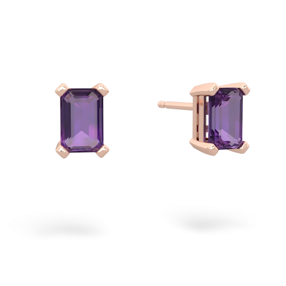 Amethyst 6X4mm Emerald-Cut Stud 14K Rose Gold earrings E1855