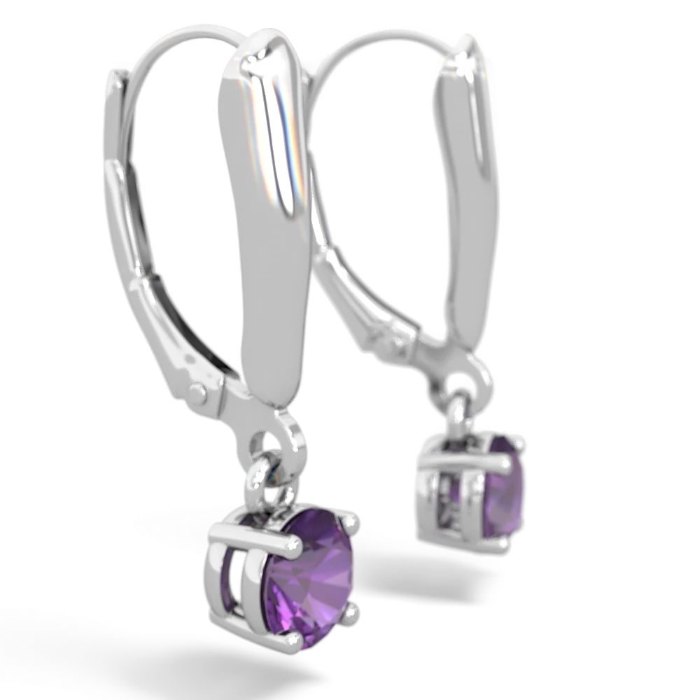 Amethyst 5Mm Round Lever Back 14K White Gold earrings E2785