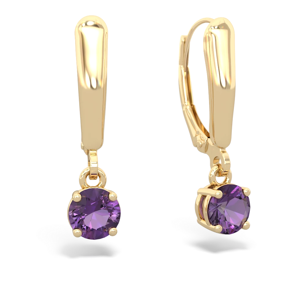 Amethyst 5Mm Round Lever Back 14K Yellow Gold earrings E2785