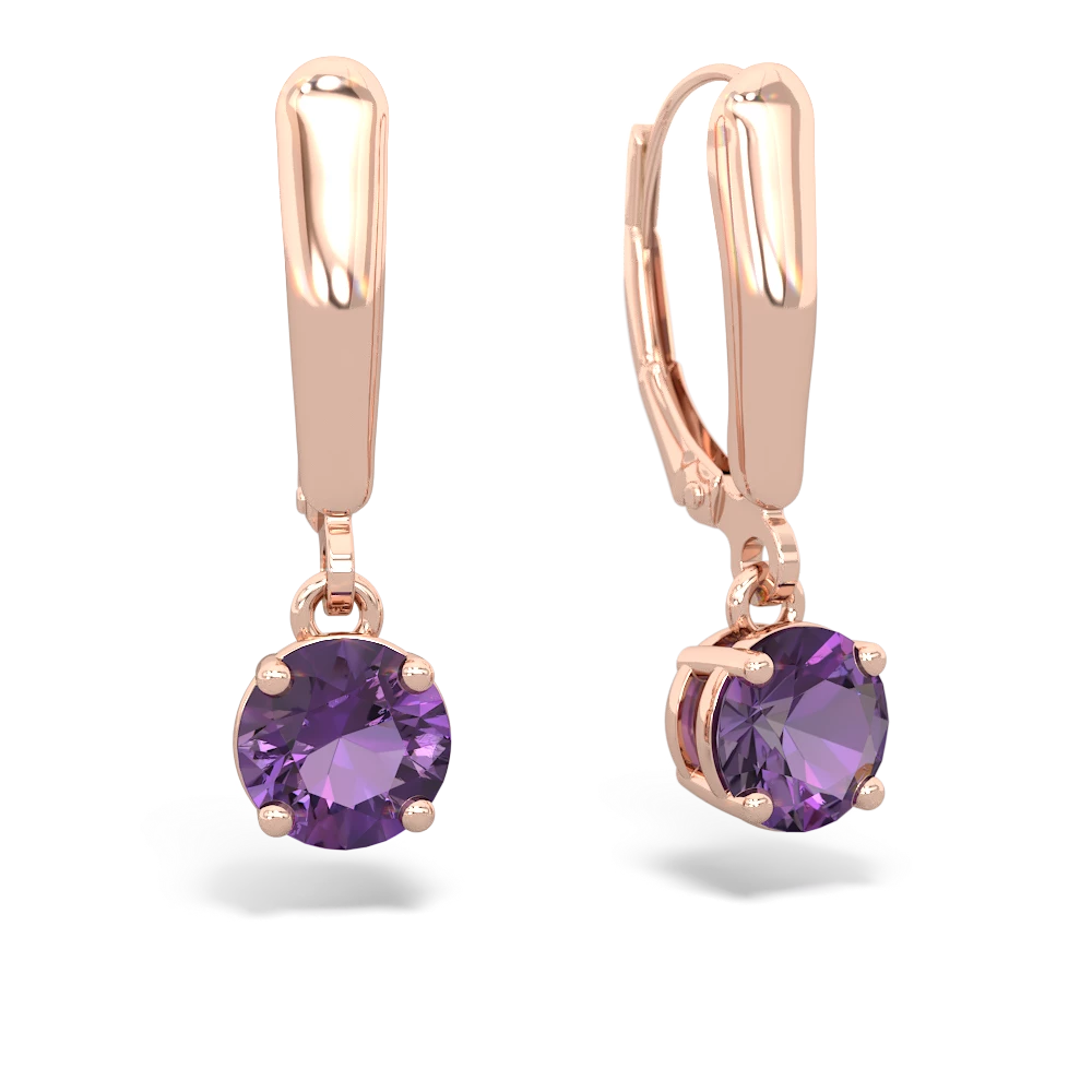 Amethyst 6Mm  Round Lever Back 14K Rose Gold earrings E2786