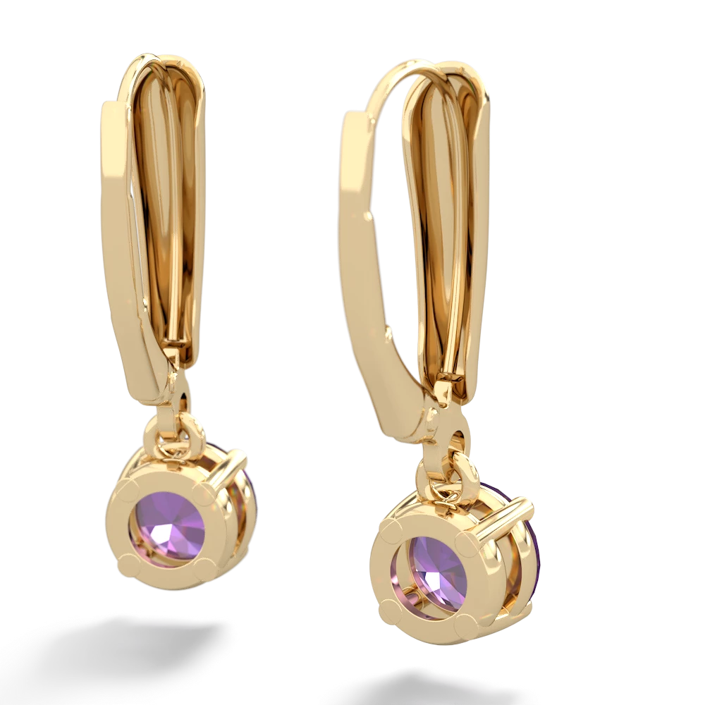 Amethyst 6Mm  Round Lever Back 14K Yellow Gold earrings E2786