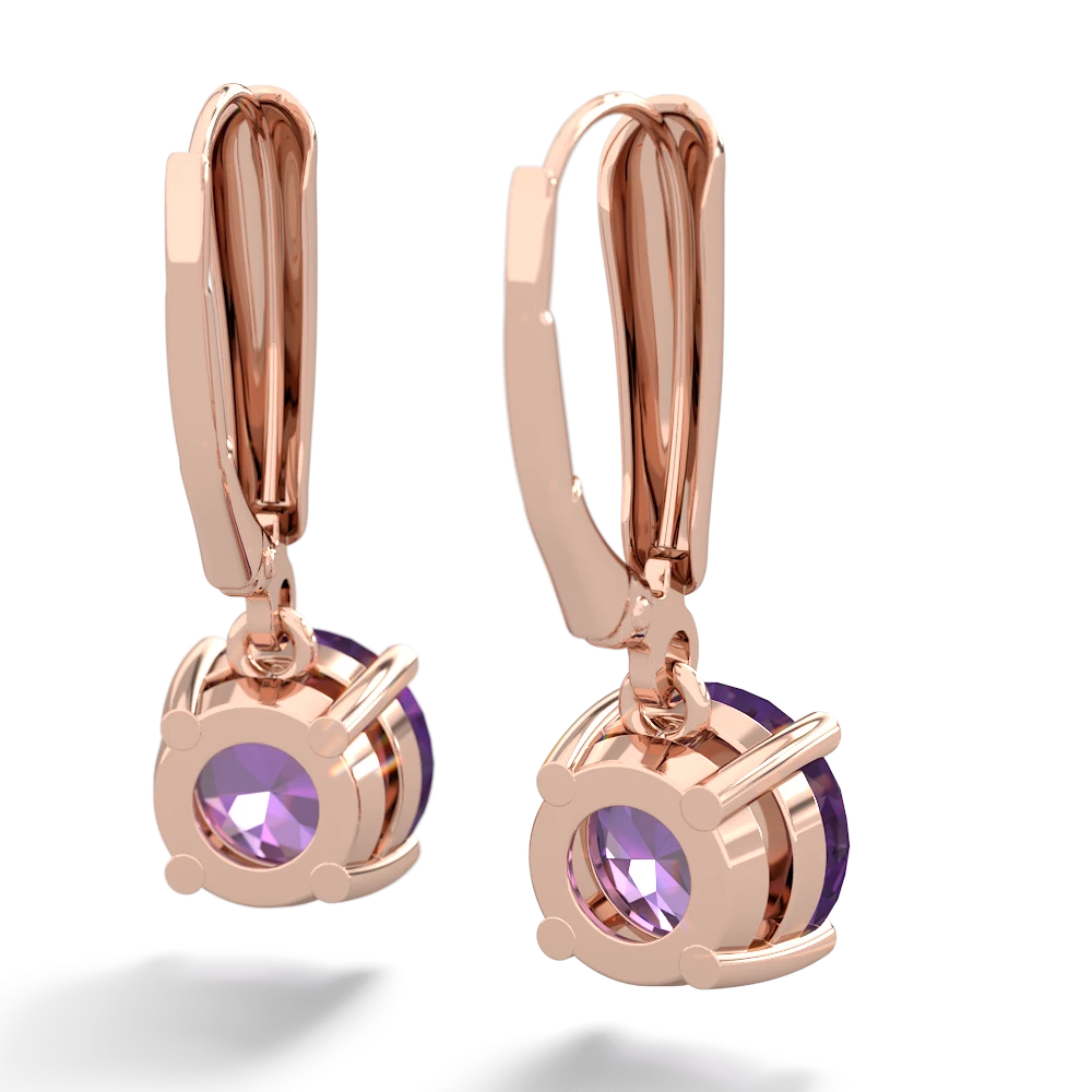 Amethyst 8Mm Round Lever Back 14K Rose Gold earrings E2788