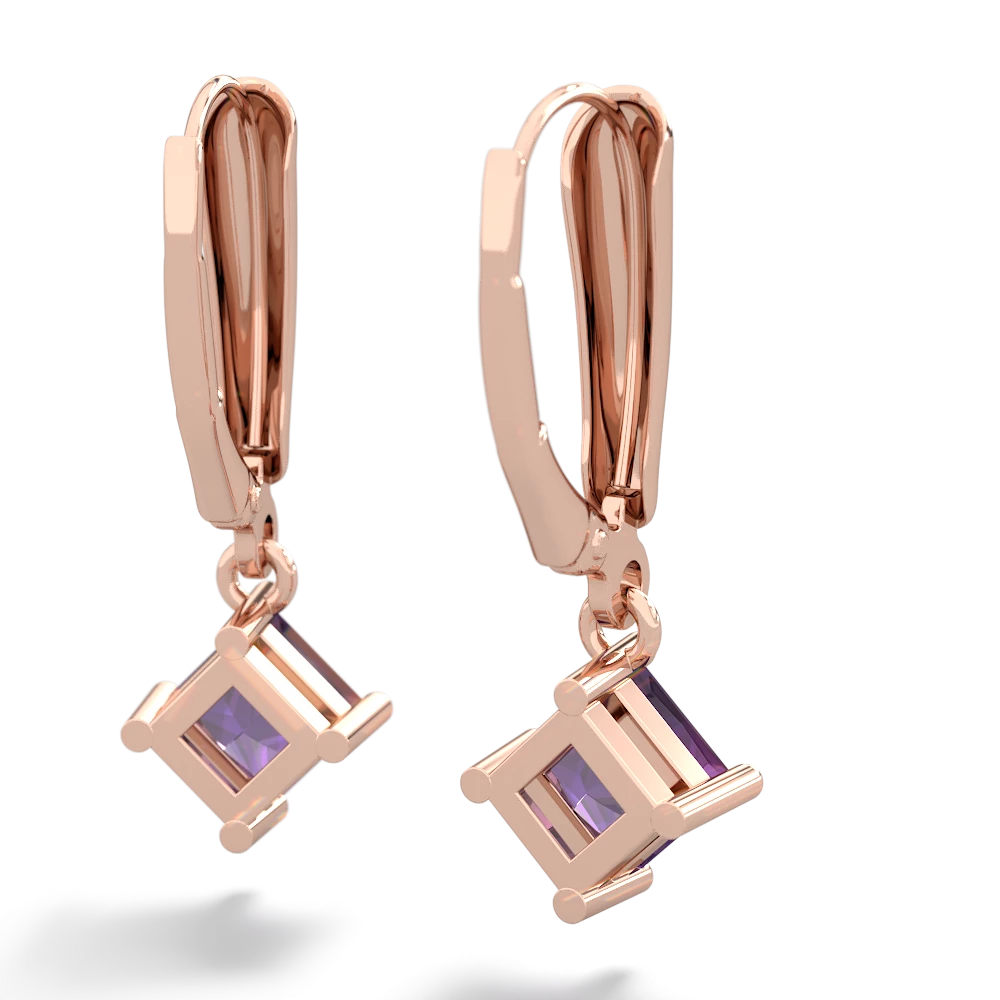 Amethyst 6Mm Princess Lever Back 14K Rose Gold earrings E2789