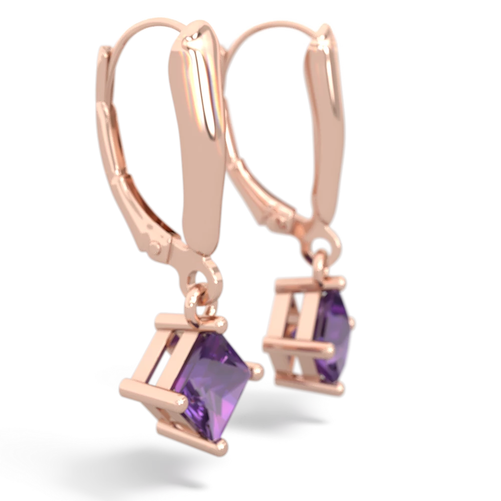 Amethyst 6Mm Princess Lever Back 14K Rose Gold earrings E2789