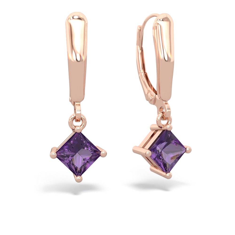 Amethyst 6Mm Princess Lever Back 14K Rose Gold earrings E2789