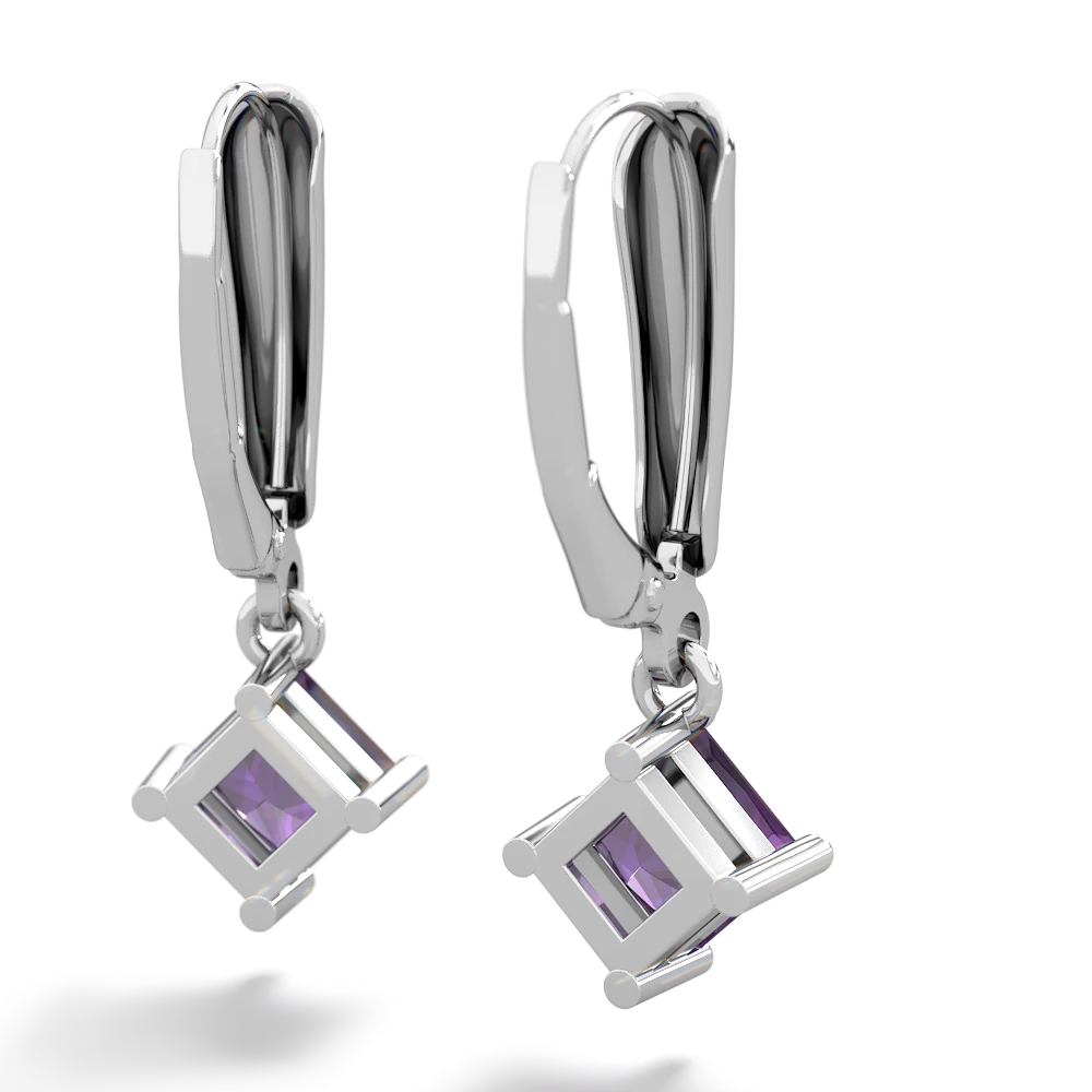 Amethyst 6Mm Princess Lever Back 14K White Gold earrings E2789