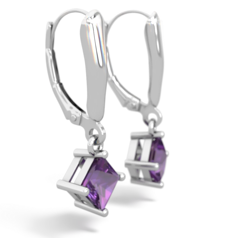 Amethyst 6Mm Princess Lever Back 14K White Gold earrings E2789