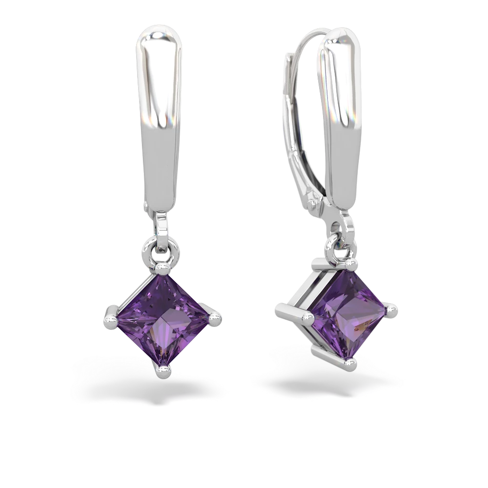 Amethyst 6Mm Princess Lever Back 14K White Gold earrings E2789