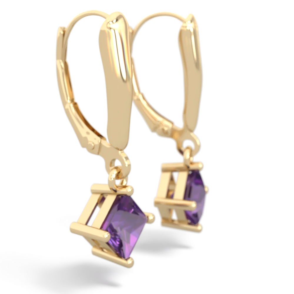 Amethyst 6Mm Princess Lever Back 14K Yellow Gold earrings E2789