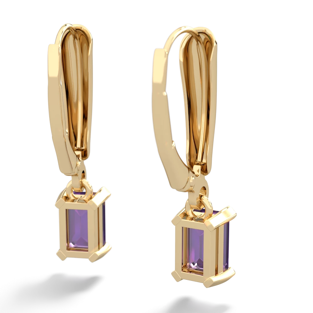 Amethyst 6X4mm Emerald-Cut Lever Back 14K Yellow Gold earrings E2855