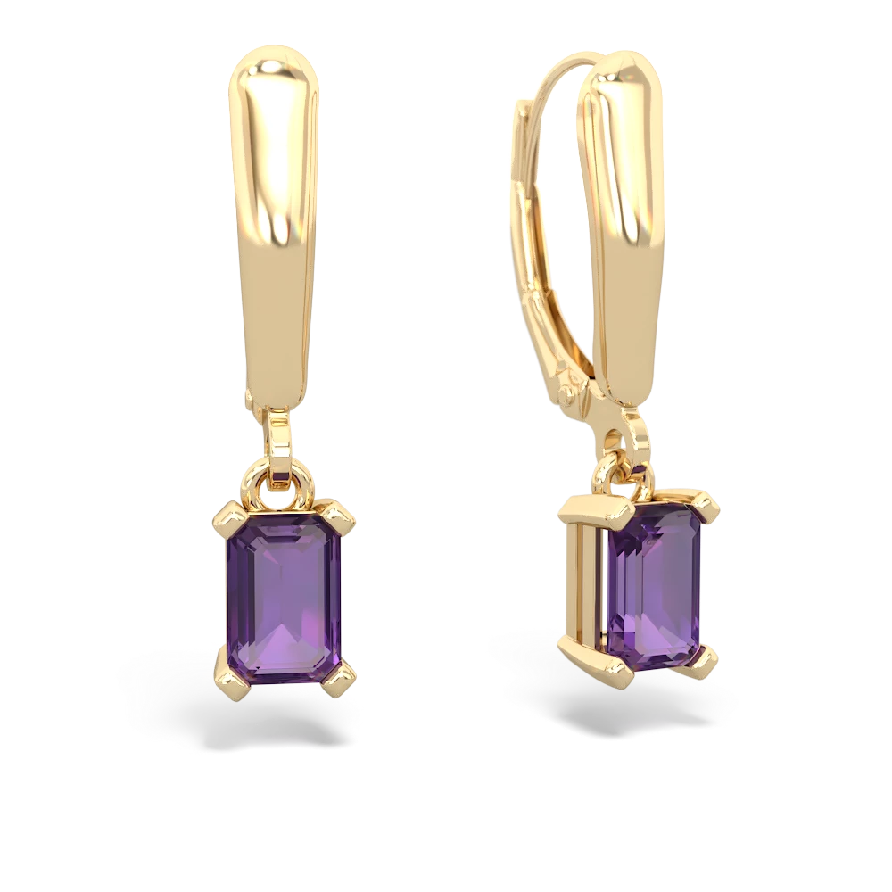 Amethyst 6X4mm Emerald-Cut Lever Back 14K Yellow Gold earrings E2855