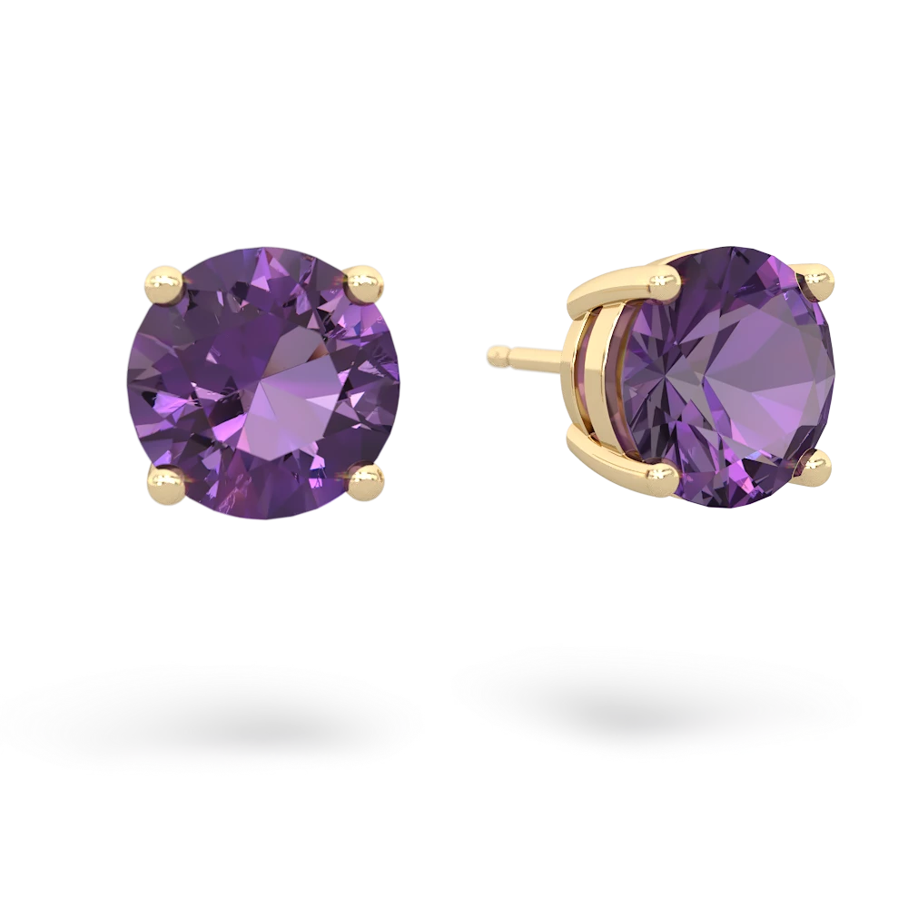 Amethyst 8Mm Round Stud 14K Yellow Gold earrings E1788