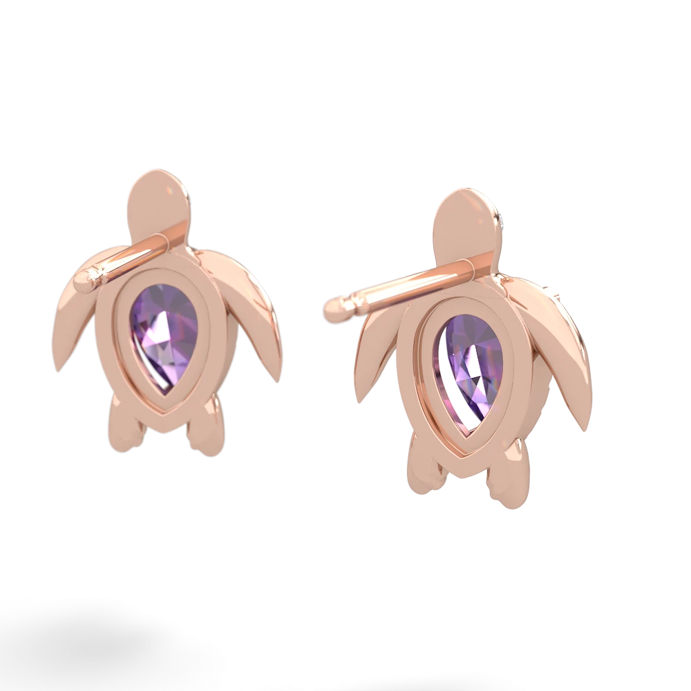 Amethyst Baby Sea Turtle 14K Rose Gold earrings E5241