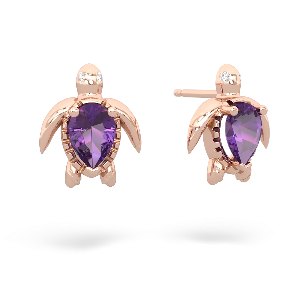 Amethyst Baby Sea Turtle 14K Rose Gold earrings E5241