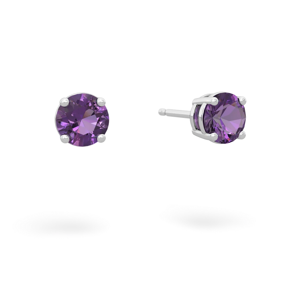 Amethyst 5Mm Round Stud 14K White Gold earrings E1785