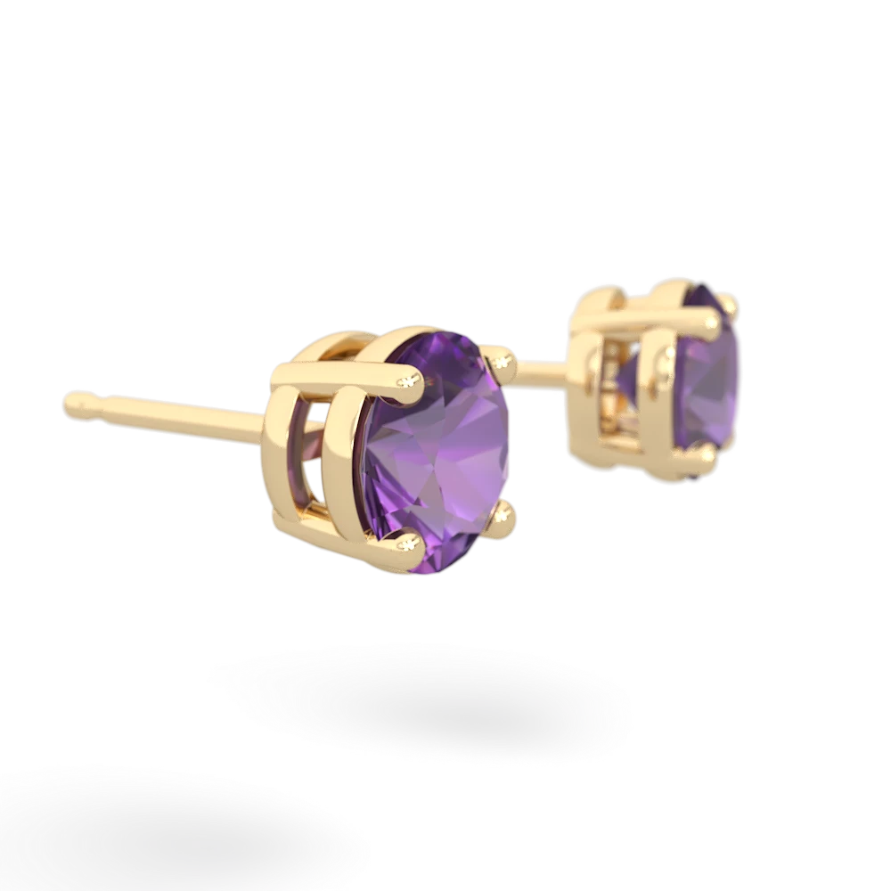 Amethyst 6Mm Round Stud 14K Yellow Gold earrings E1786