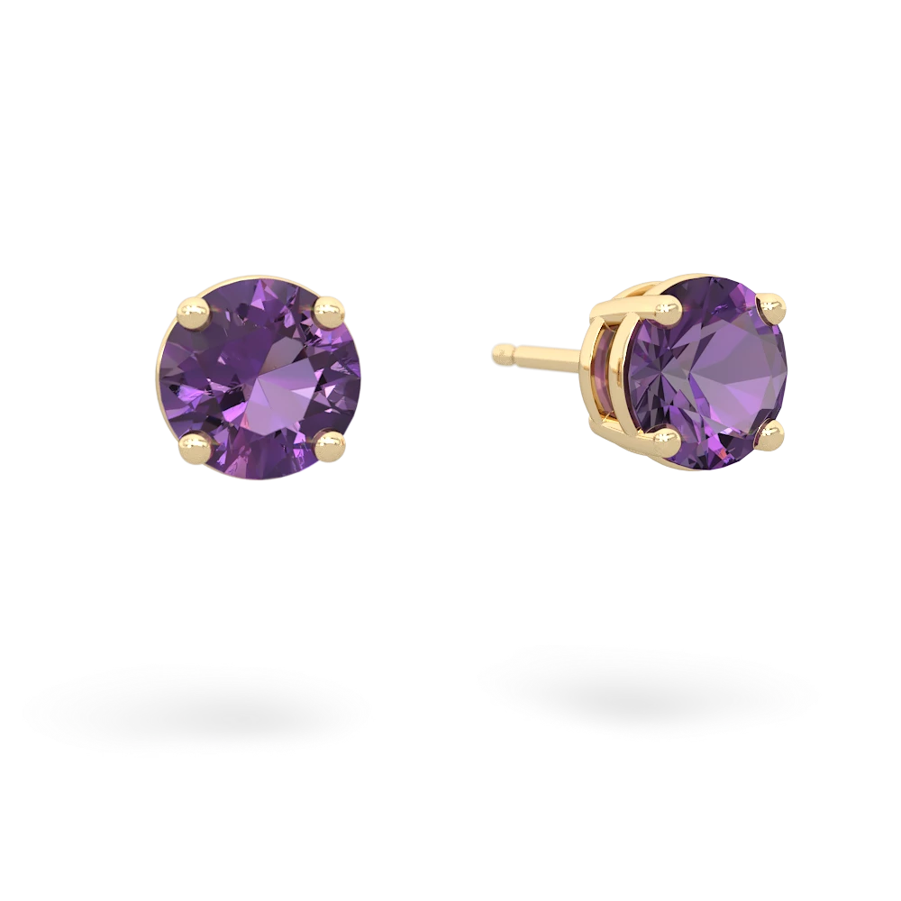 Amethyst 6Mm Round Stud 14K Yellow Gold earrings E1786