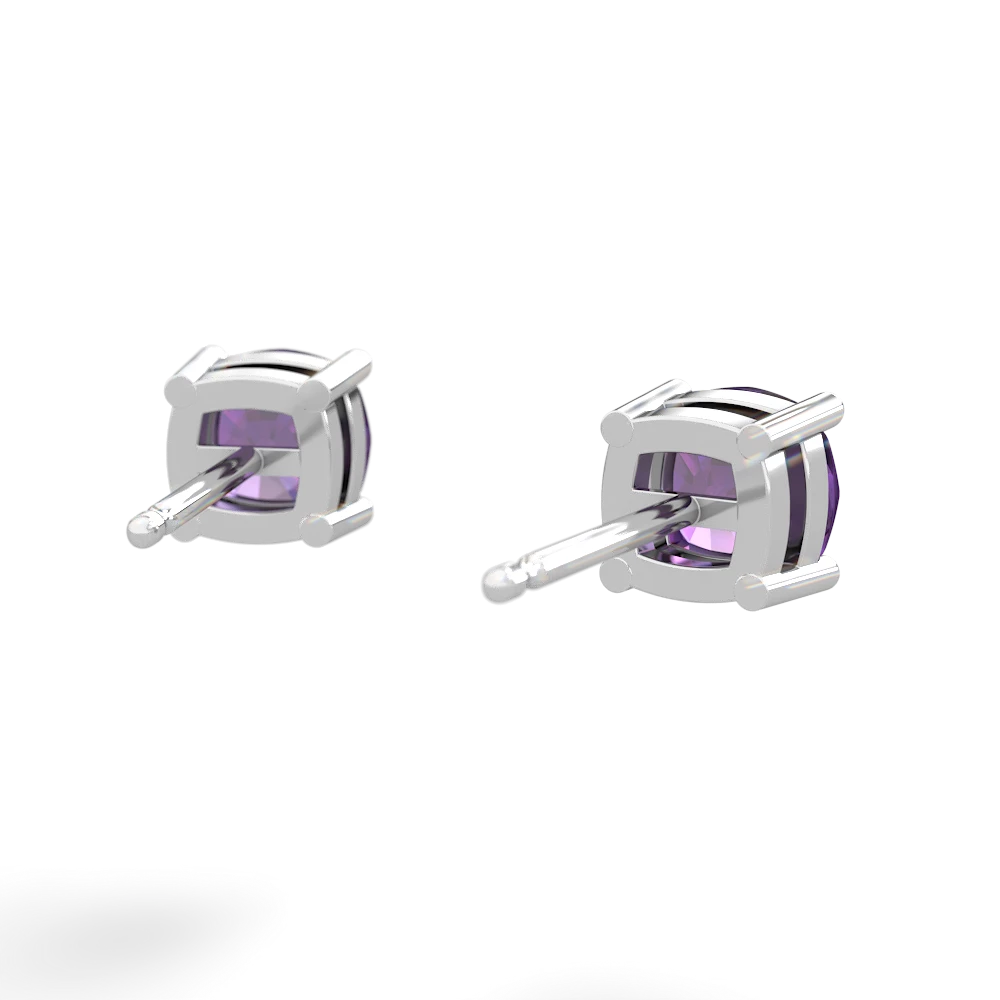 Amethyst 5Mm Checkerboard Cushion Stud 14K White Gold earrings E1795