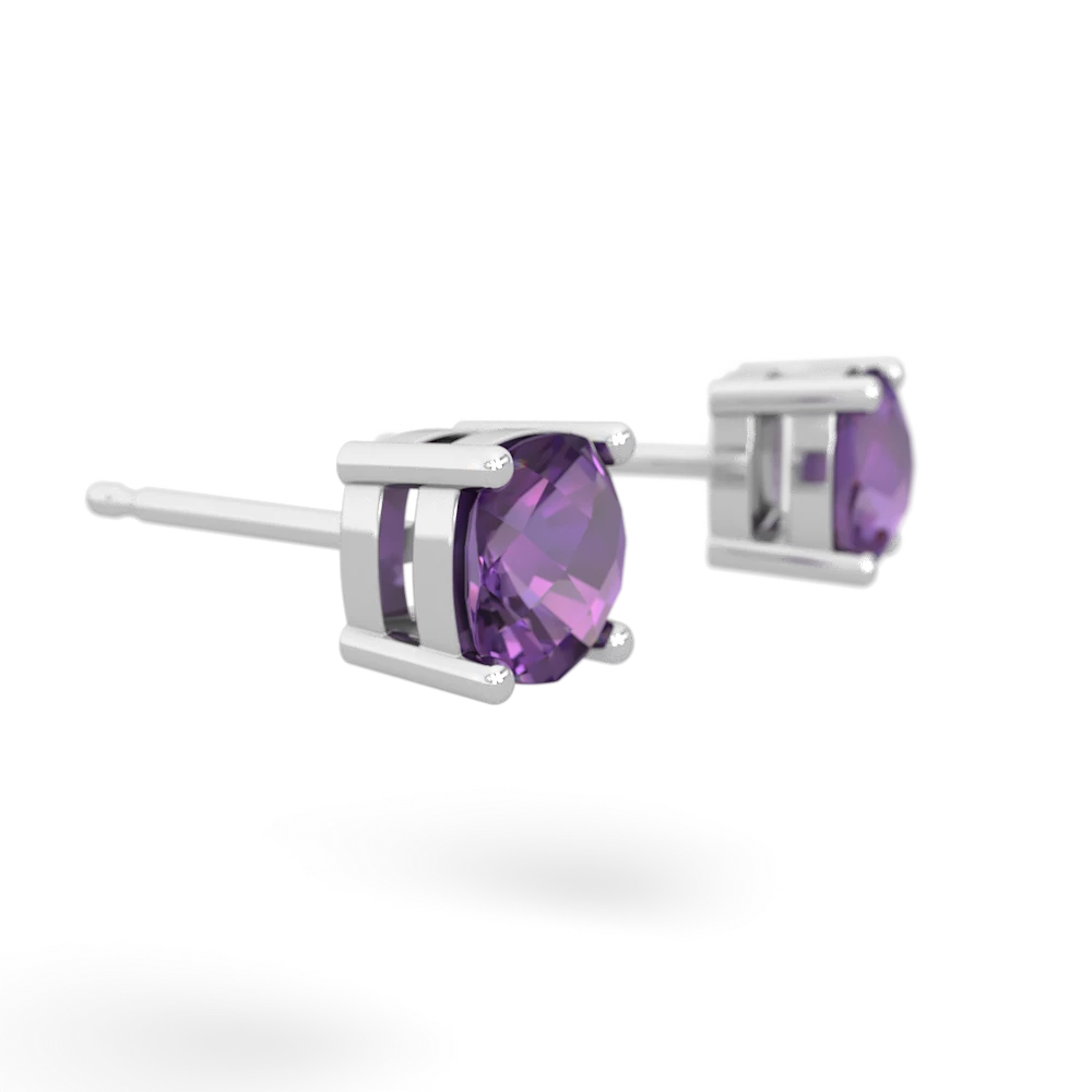 Amethyst 5Mm Checkerboard Cushion Stud 14K White Gold earrings E1795