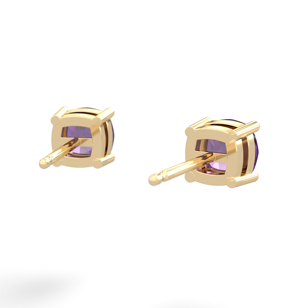 Amethyst 5Mm Checkerboard Cushion Stud 14K Yellow Gold earrings E1795