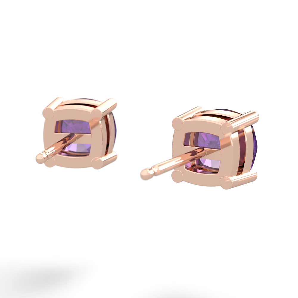 Amethyst 6Mm Checkerboard Cushion Stud 14K Rose Gold earrings E1796