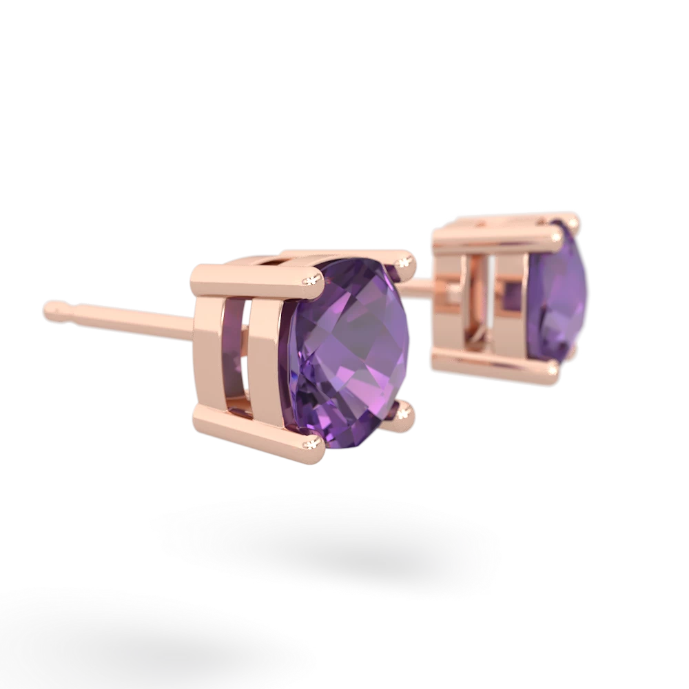 Amethyst 6Mm Checkerboard Cushion Stud 14K Rose Gold earrings E1796