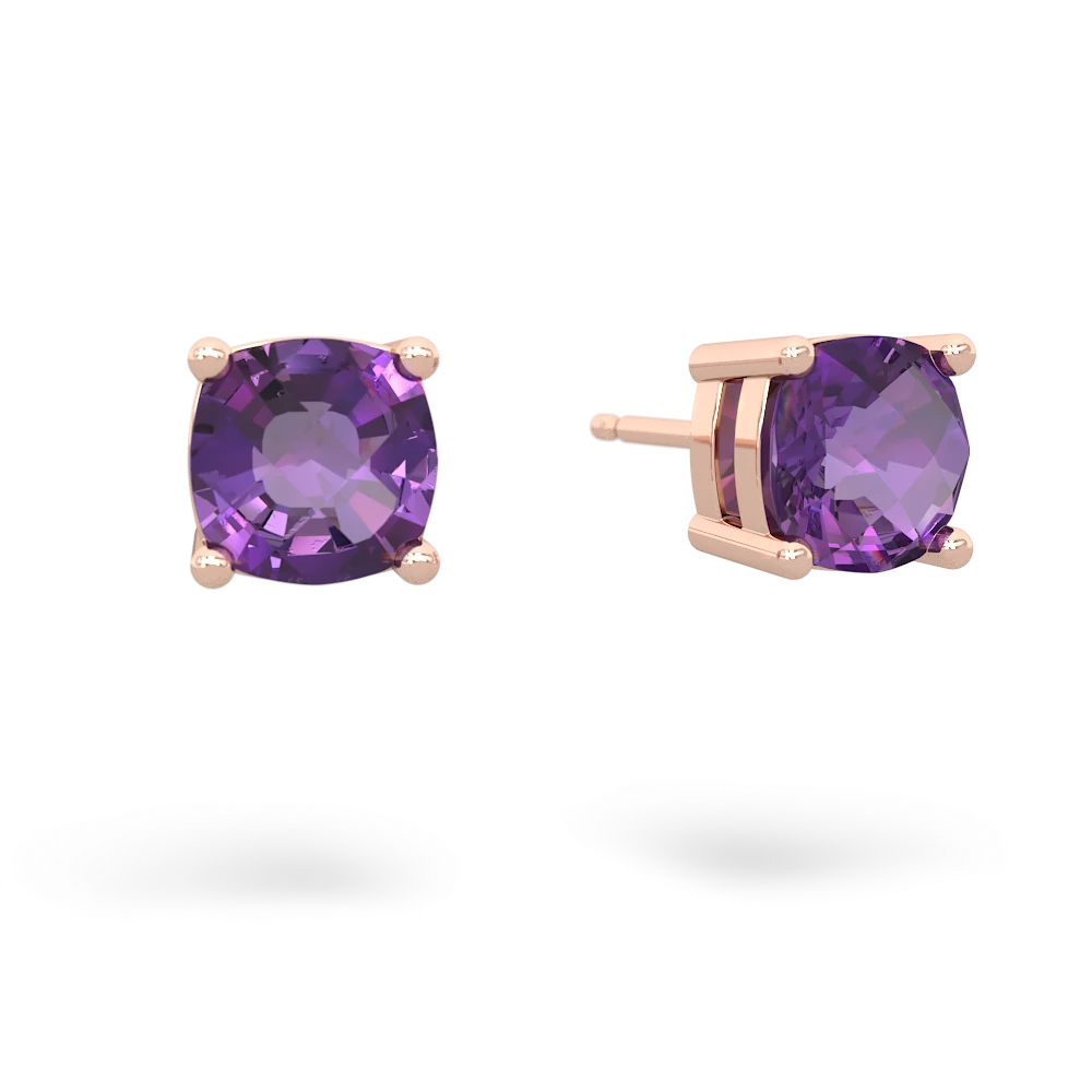 Amethyst 6Mm Checkerboard Cushion Stud 14K Rose Gold earrings E1796