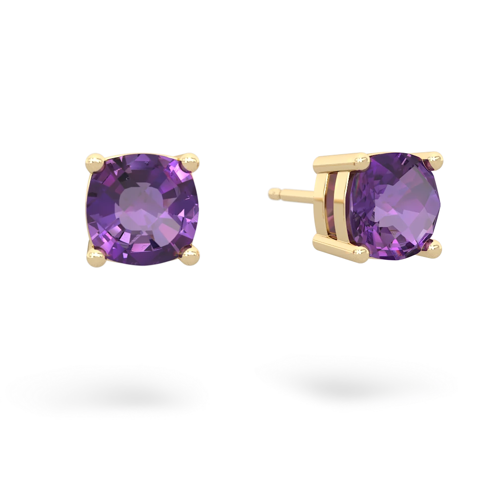 Amethyst 6Mm Checkerboard Cushion Stud 14K Yellow Gold earrings E1796