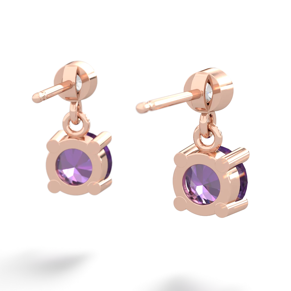 Amethyst Diamond Drop 6Mm Round 14K Rose Gold earrings E1986