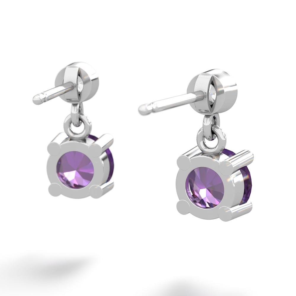 Amethyst Diamond Drop 6Mm Round 14K White Gold earrings E1986