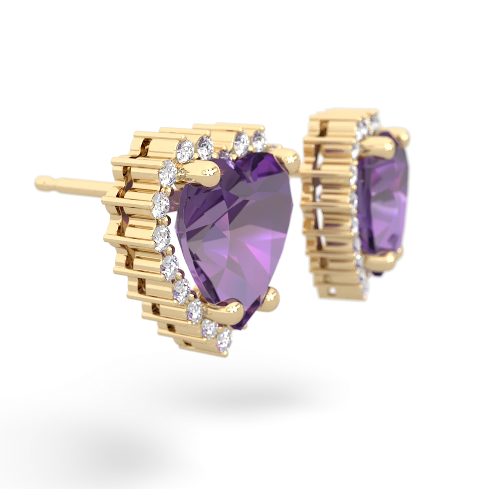 Amethyst Sparkling Halo Heart 14K Yellow Gold earrings E0391