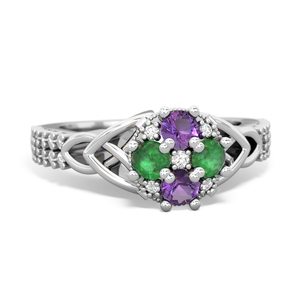 Amethyst Celtic Knot Cluster Engagement 14K White Gold ring R26443RD