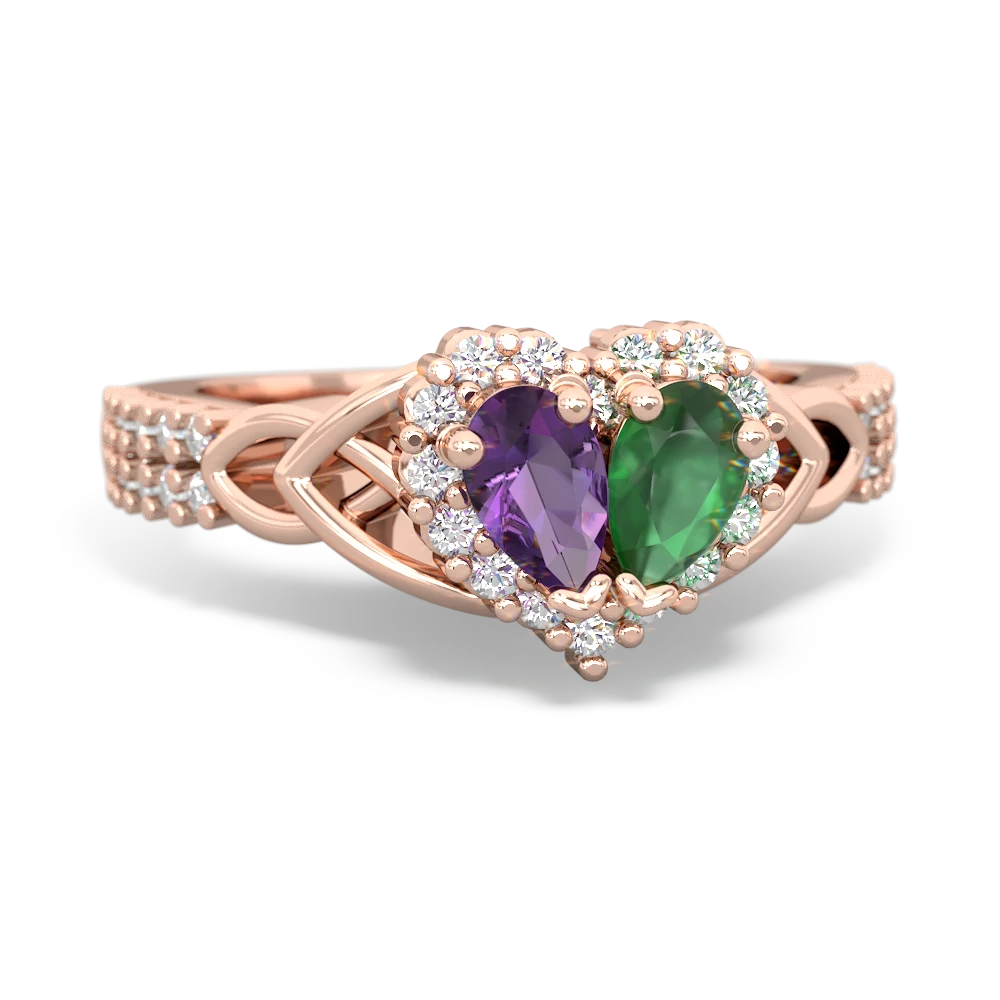 Amethyst Celtic Knot Two Hearts As One 14K Rose Gold ring R2644HRT