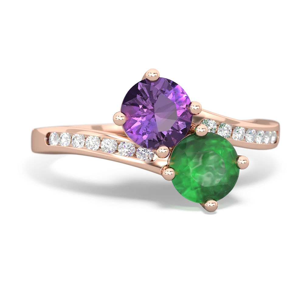 Amethyst Channel Set Two Stone 14K Rose Gold ring R5303