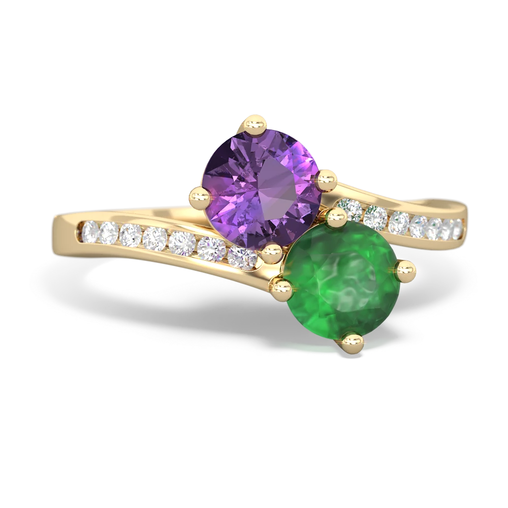 Amethyst Channel Set Two Stone 14K Yellow Gold ring R5303