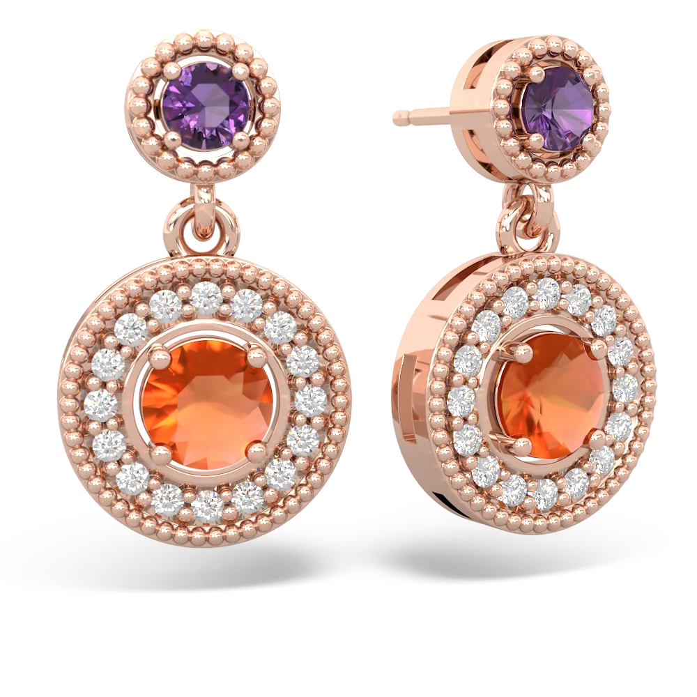 Amethyst Halo Dangle 14K Rose Gold earrings E5319