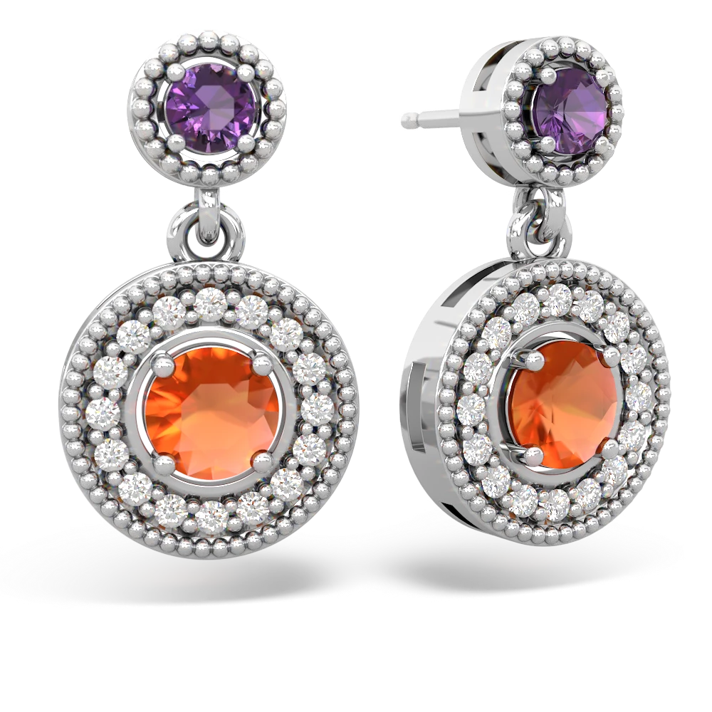 Amethyst Halo Dangle 14K White Gold earrings E5319