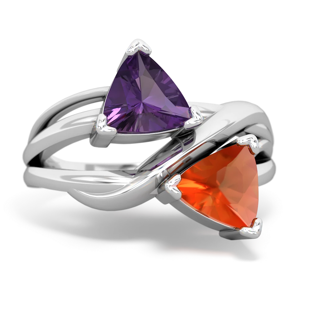 Amethyst Split Band Swirl 14K White Gold ring R2341