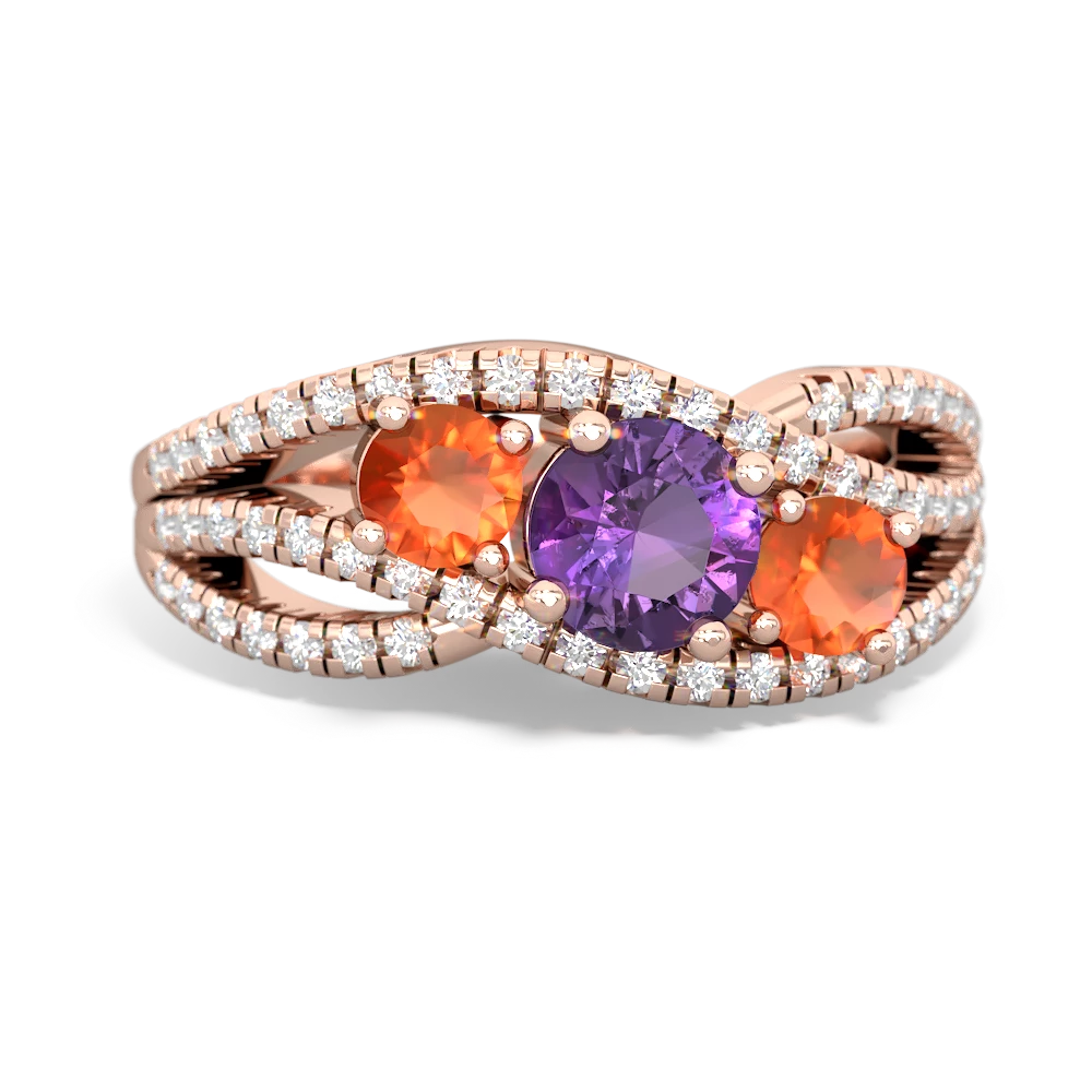 Amethyst Three Stone Aurora 14K Rose Gold ring R3080