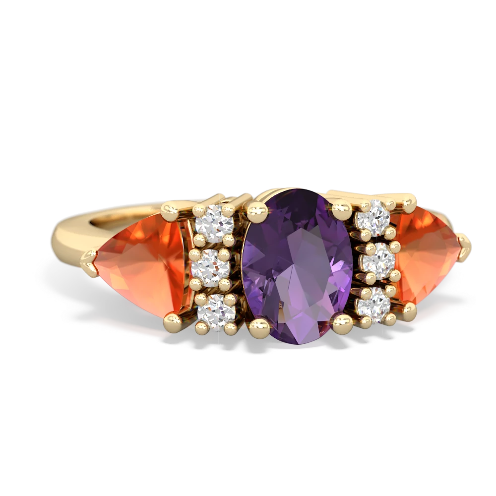 Amethyst Antique Style Three Stone 14K Yellow Gold ring R2186