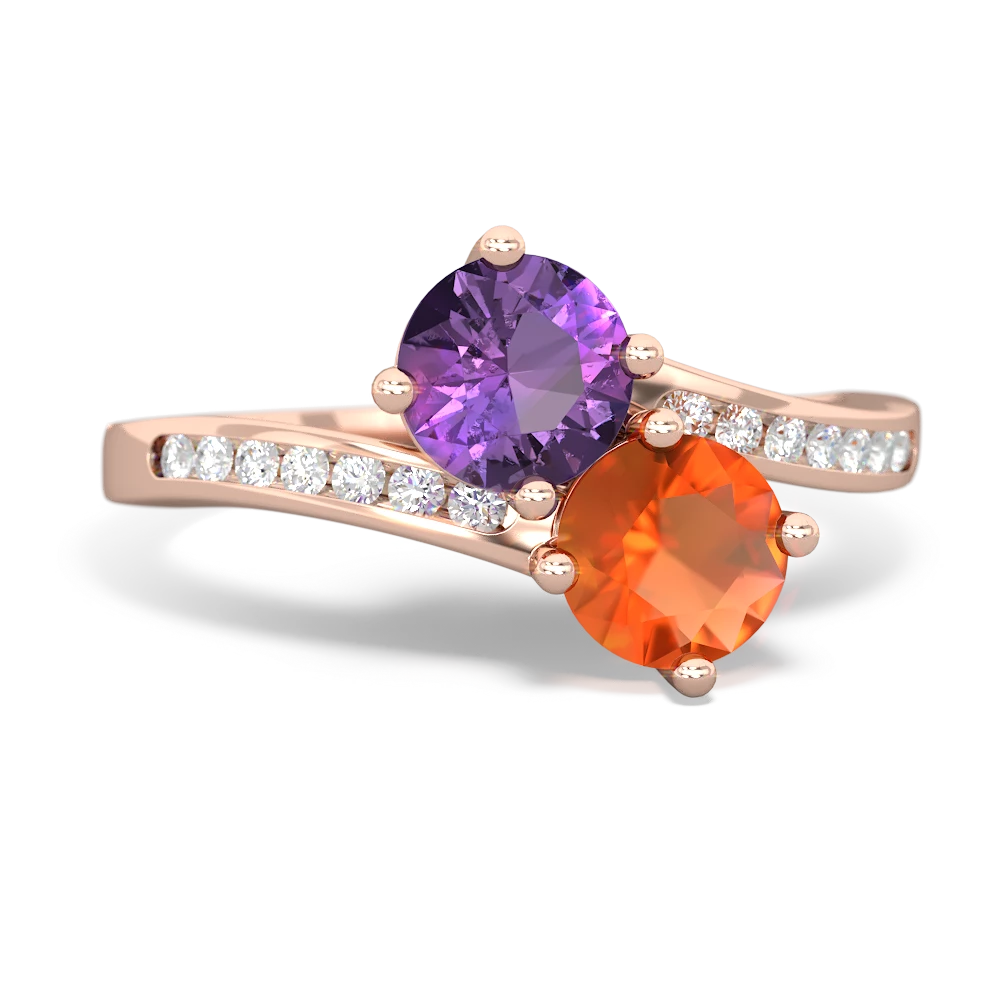 Amethyst Channel Set Two Stone 14K Rose Gold ring R5303