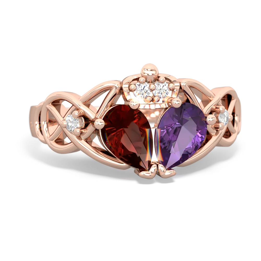 Amethyst 'One Heart' Celtic Knot Claddagh 14K Rose Gold ring R5322