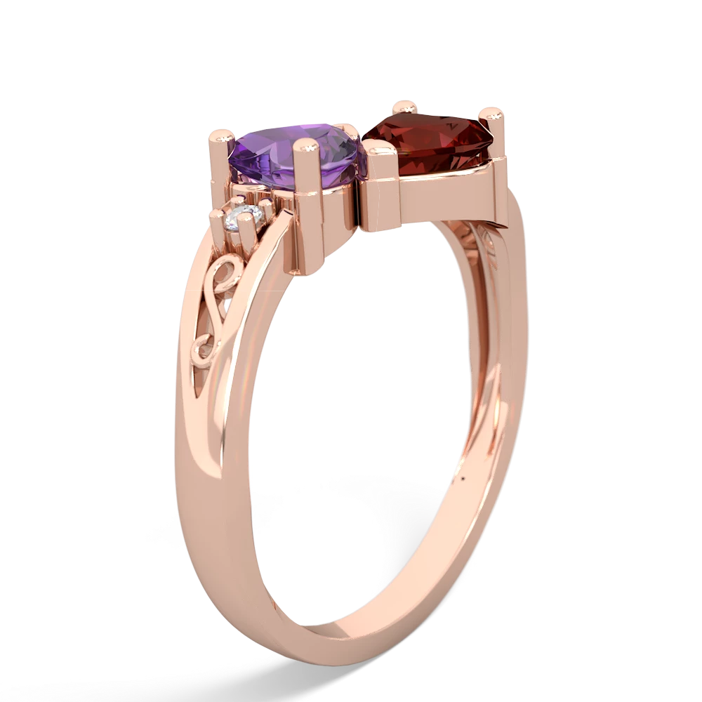 Amethyst Snuggling Hearts 14K Rose Gold ring R2178