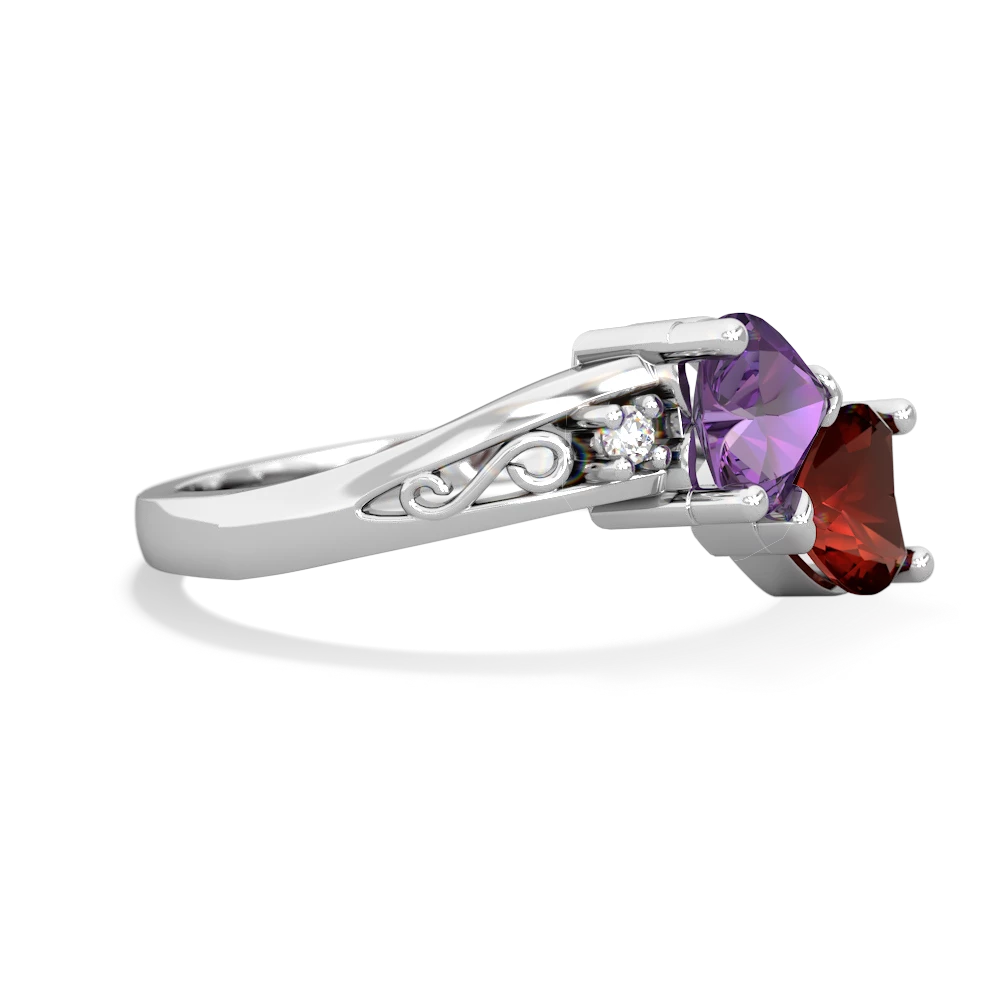 Amethyst Snuggling Hearts 14K White Gold ring R2178