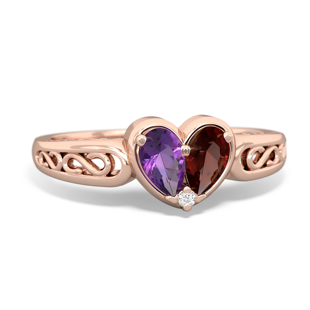 Amethyst Filligree 'One Heart' 14K Rose Gold ring R5070