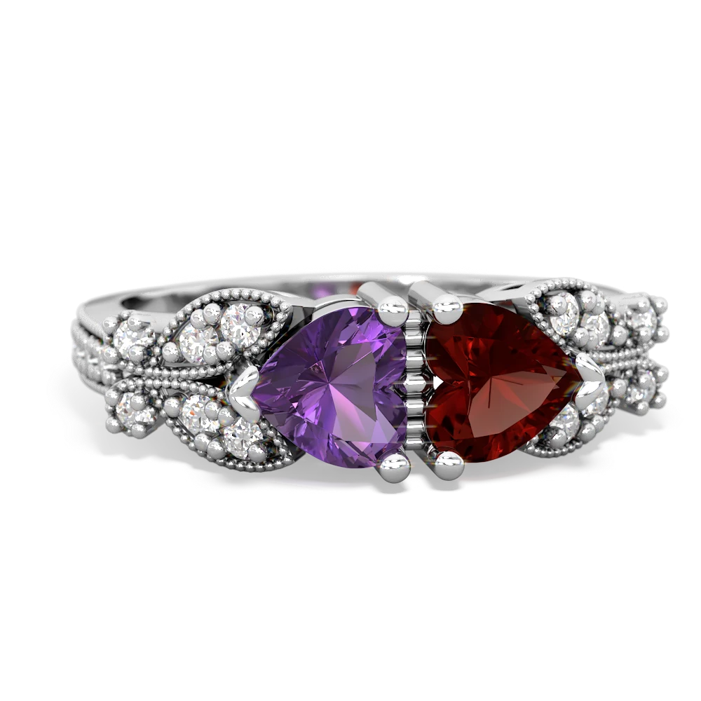 Amethyst Diamond Butterflies 14K White Gold ring R5601