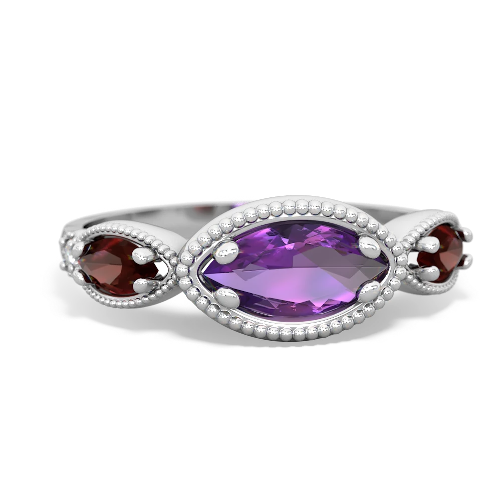 Amethyst Milgrain Marquise 14K White Gold ring R5700