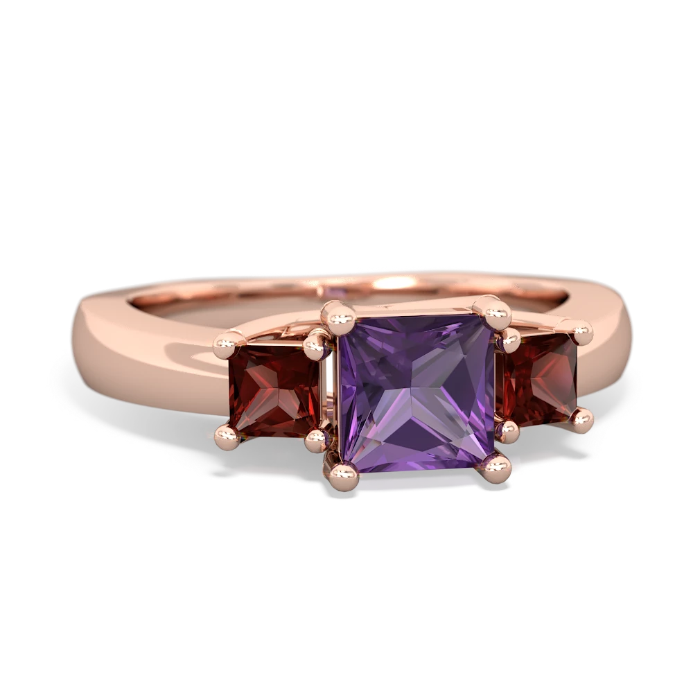 Amethyst Three Stone Trellis 14K Rose Gold ring R4015