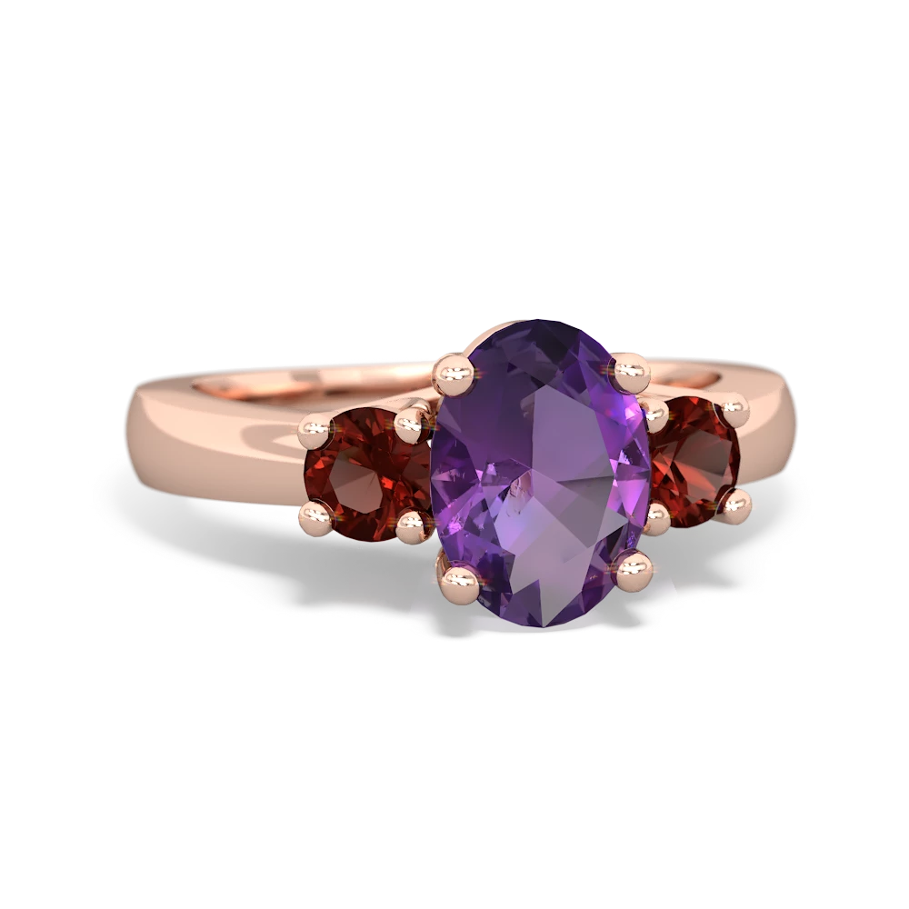 Amethyst Three Stone Oval Trellis 14K Rose Gold ring R4024