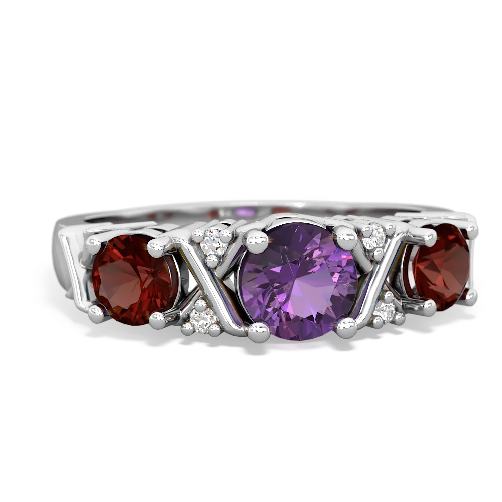 Amethyst Hugs And Kisses 14K White Gold ring R5016